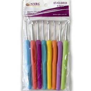 Kit Com 8 Agulhas Crochê Alumínio Plástico Coloridas Nybc