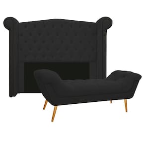 Cabeceira e Calçadeira Veneza 160cm Queen Size Corano Preto