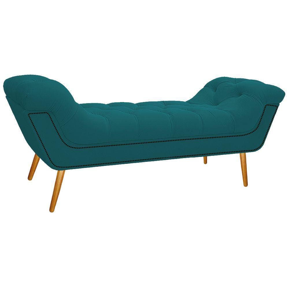 Calçadeira Estofada 160cm Queen Size Suede Azul Turquesa