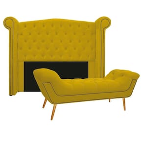 Cabeceira e Calçadeira Veneza 140 Cm Casal Suede Amarelo