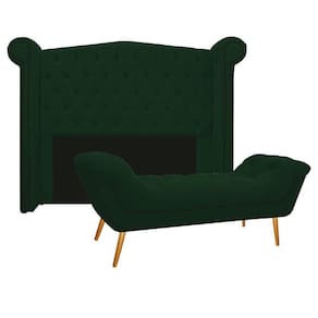 Cabeceira e Calçadeira Veneza 140 Cm Casal Suede Verde