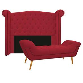 Cabeceira e Calçadeira Veneza 140 Cm Casal Suede Vermelho