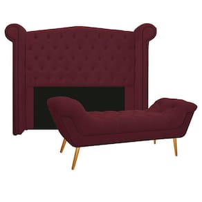 Cabeceira E Calçadeira Veneza 140 Cm Casal Suede Bordô