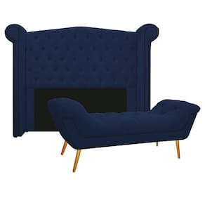 Cabeceira E Calçadeira Veneza 160 Cm Queen Size Azul Marinho