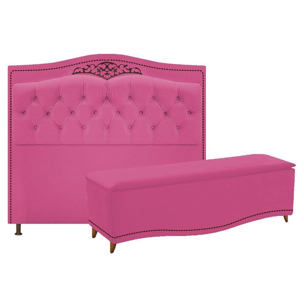 Kit Cabeceira E Calçadeira Yasmim 90cm Pink
