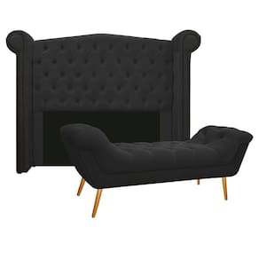 Cabeceira E Calçadeira Veneza 160 Cm Queen Size Suede Preto