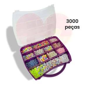 Kit de Miçangas Infantil com Entremeio Perolas Letras Maleta c/3000pcs Para Montar Pulseiras Colar