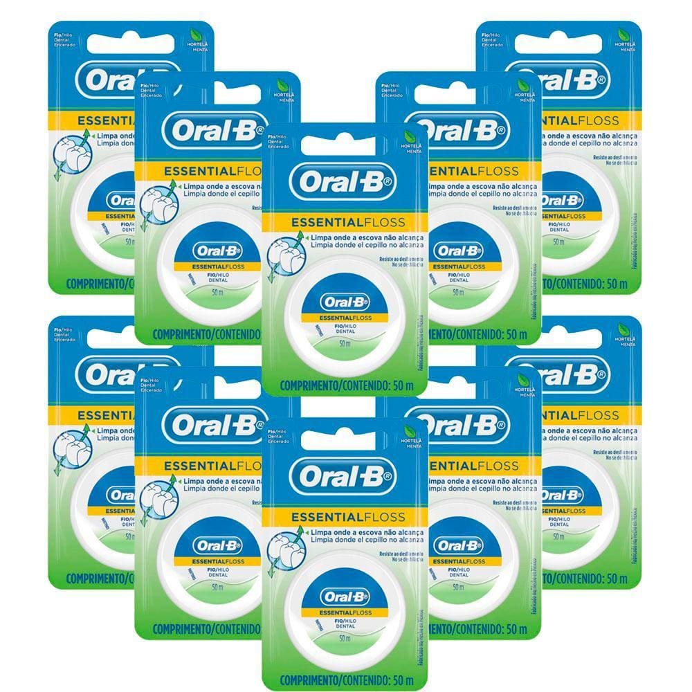 Kit 10 Fio Dental Oral-b Essential Floss Encerado Menta 50m