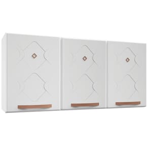 Armário De Cozinha Aéreo Triplo de Aço 3 Portas Médio Com Puxadores Organizador Mirage New Branco
