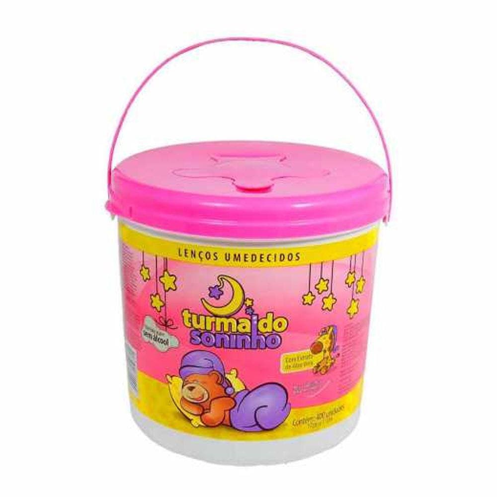 Balde Lenço Umed Turma Do Soninho C/400 Un Rosa 17Cmx11cm