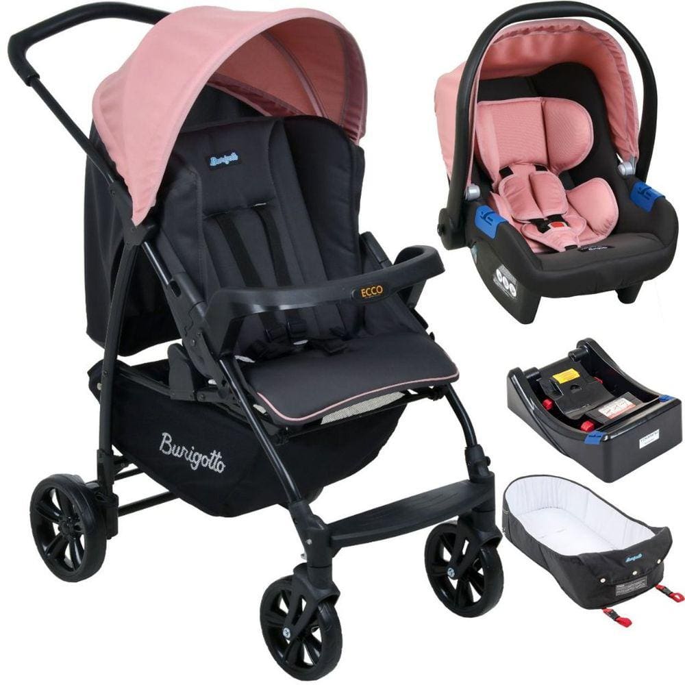 Carrinho Burigotto Ecco com Bebe Conforto Base Ninho CZ Rosa