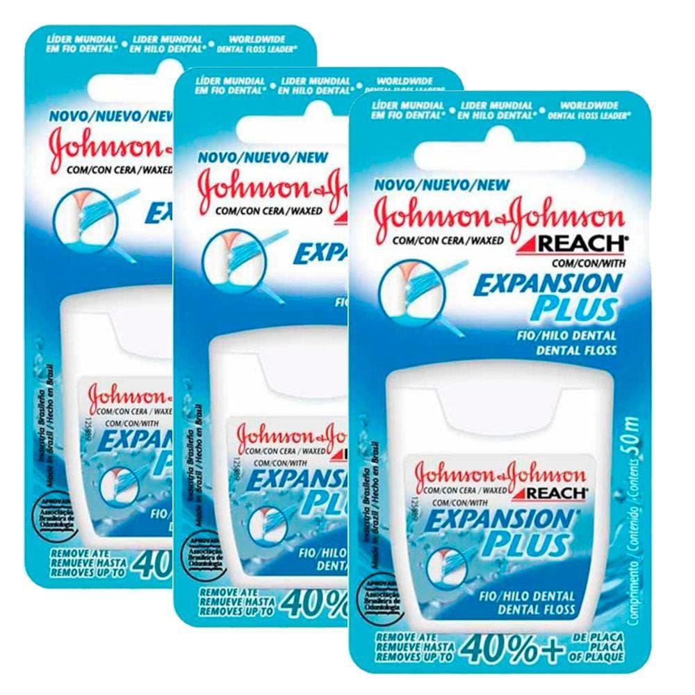 Kit 3 Fio Dental Regular Reach Expansion Plus Johnson`s 50m