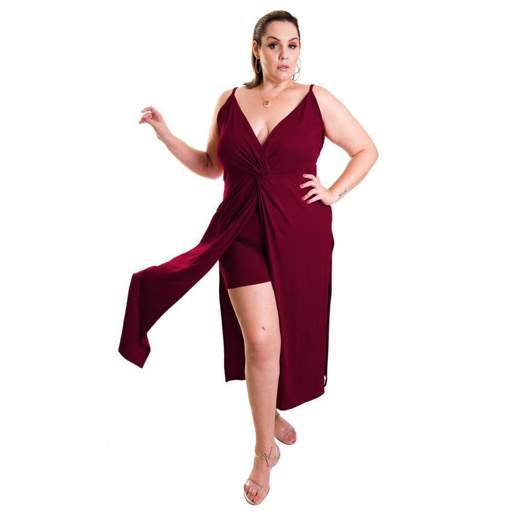 Vestido Longo com Fendas e Decote