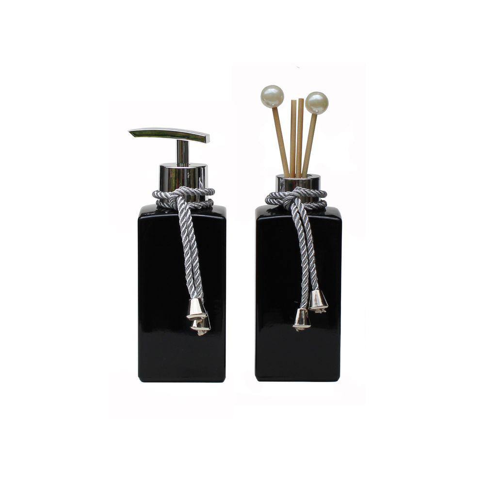 Kit Saboneteira e Difusor Vidro Preto com 250ML Válvula Luxo