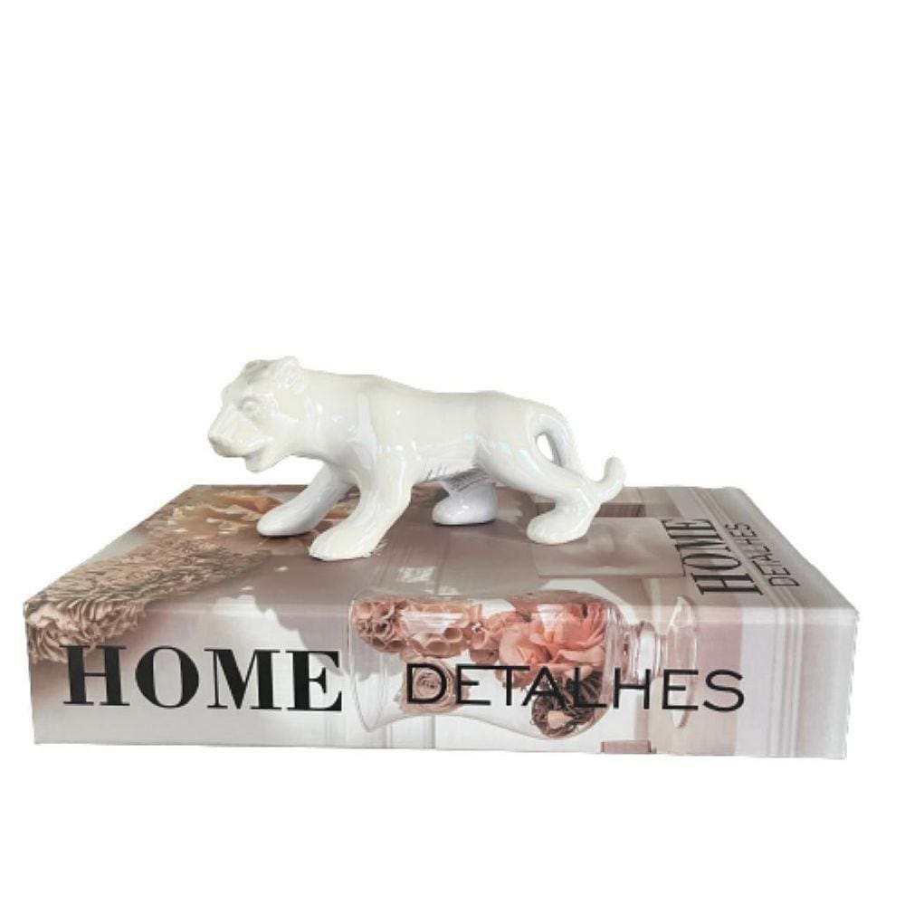 Conjunto decoração livro Home + Puma branca de cerâmica
