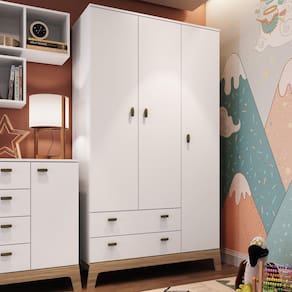 Guarda-Roupa Infantil 3 Portas 2 Gavetas Branco - Completa Móveis