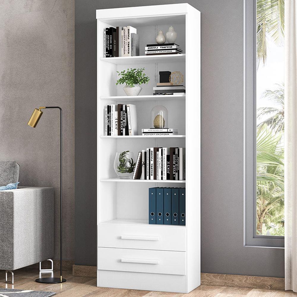 Estante Para Livros 2 Gavetas 4 Prateleiras Branco 3420 - Qmovi