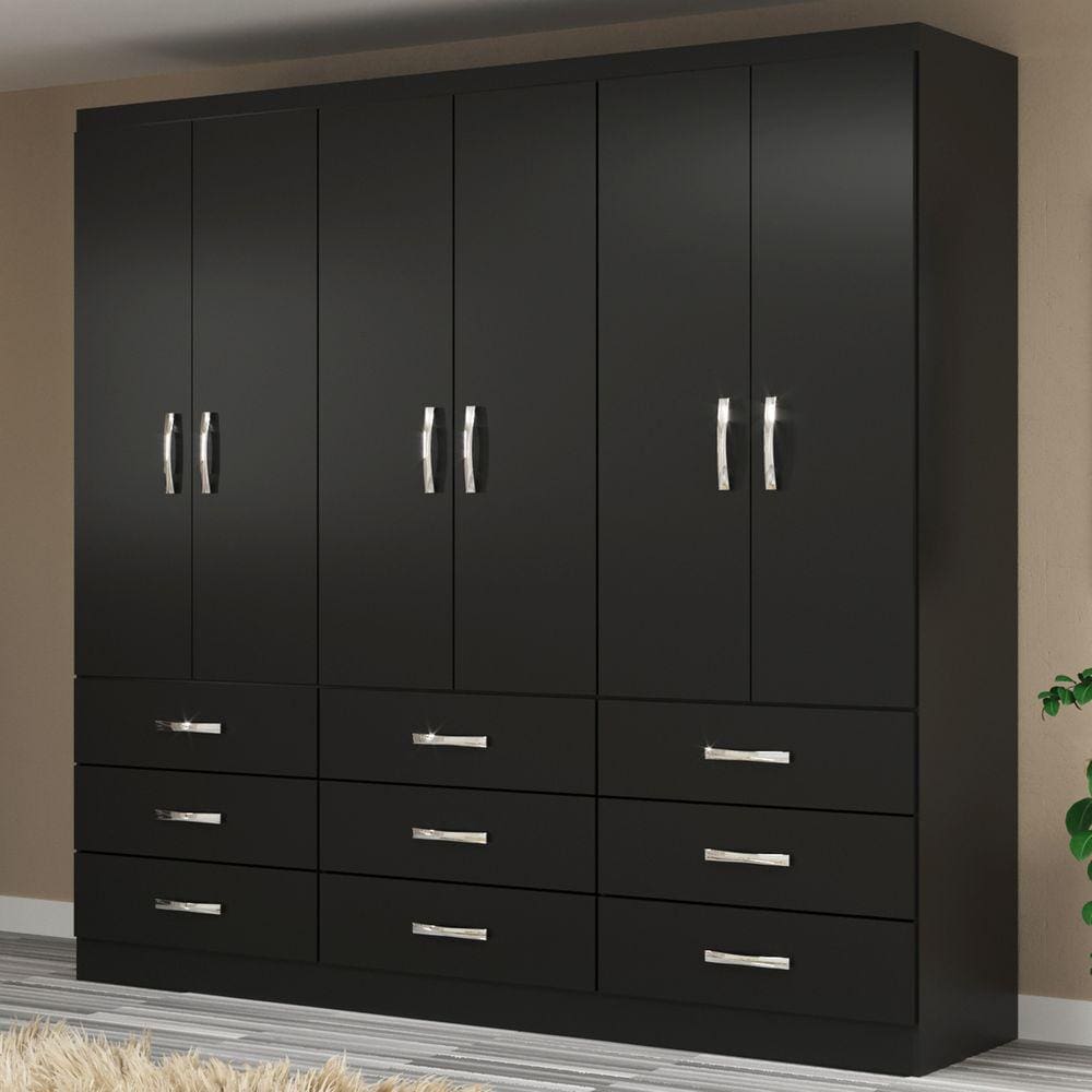 Guarda-Roupa Casal 6 Portas 9 Gavetas Preto - Evidencia Móveis