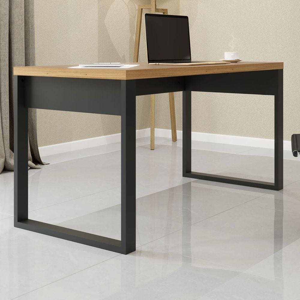 Mesa Escrivaninha Industrial 100% Mdf Freijó/preto Fosco F20 - Pradel