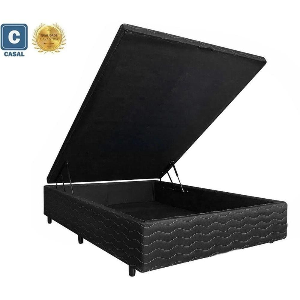 Cama Box Baú Casal Premium AColchões Matelado Preto 41x138x188