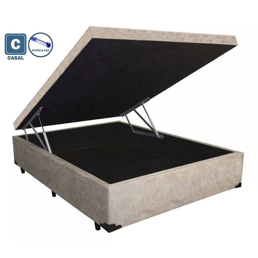 Cama Box Baú Casal Black AColchões Suede Bege 41x138x188