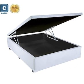 Cama Box Baú Casal Gold AColchões Corino Branco 41x138x188
