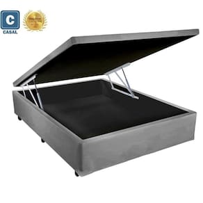 Cama Box Baú Casal Gold AColchões Corino Cinza 41x138x188