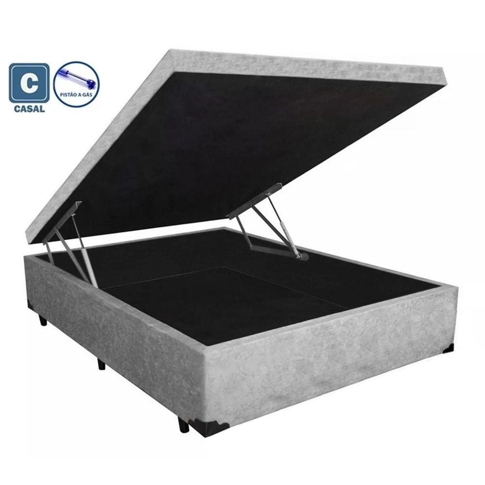Cama Box Baú Casal Premium AColchões Suede Cinza 41x138x188