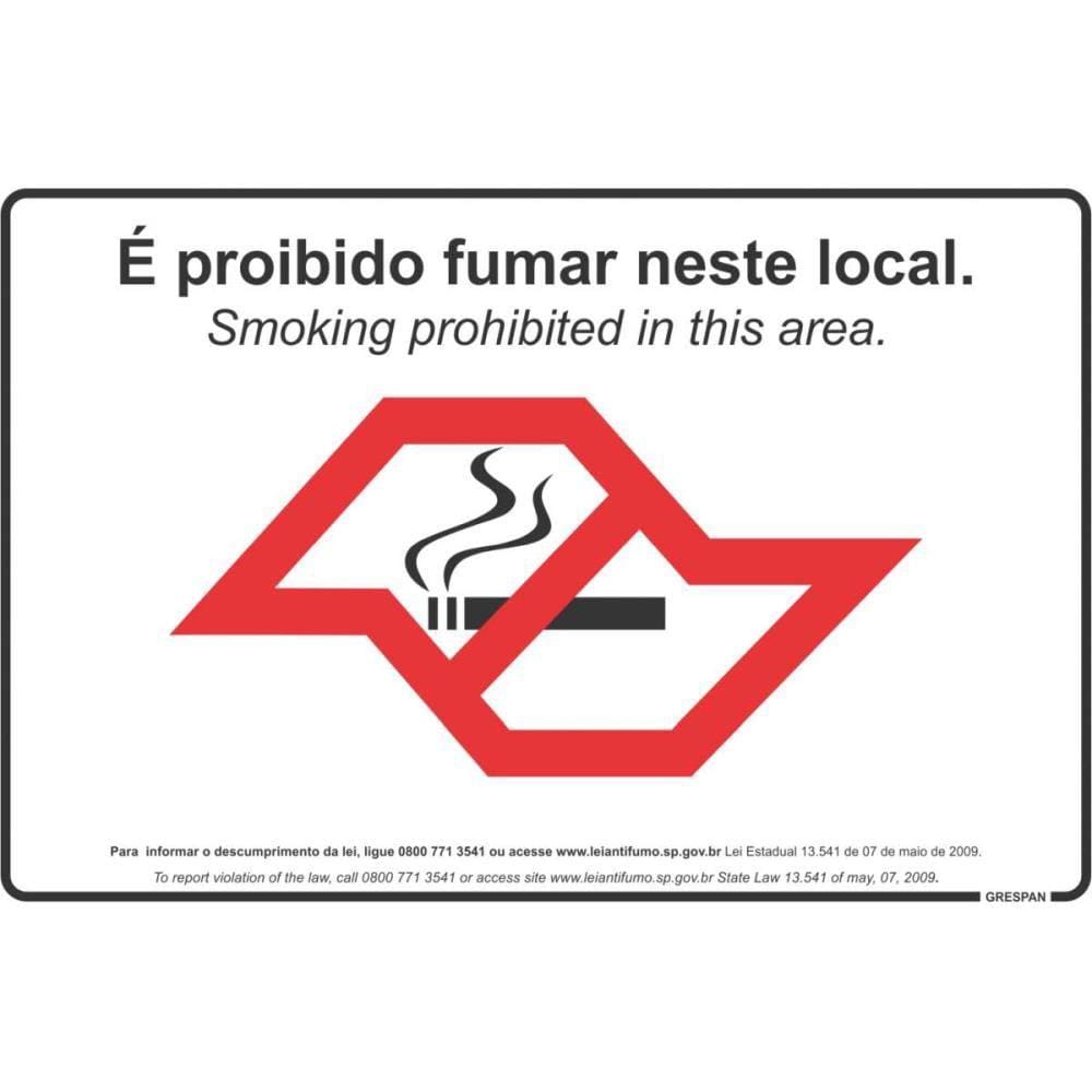 Placa de Sinalizacao Proibido Fumar 20X30CM.