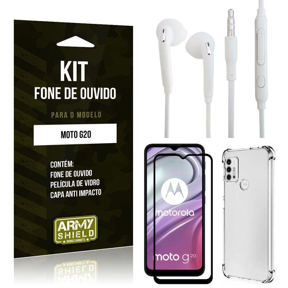 Capinha Moto G20 + Fone De Ouvido P2 + Película 3D