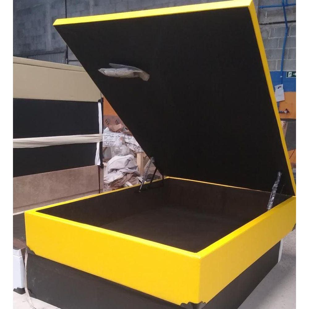 Cama Box Baú Casal Sintético Amarelo 41x138x188