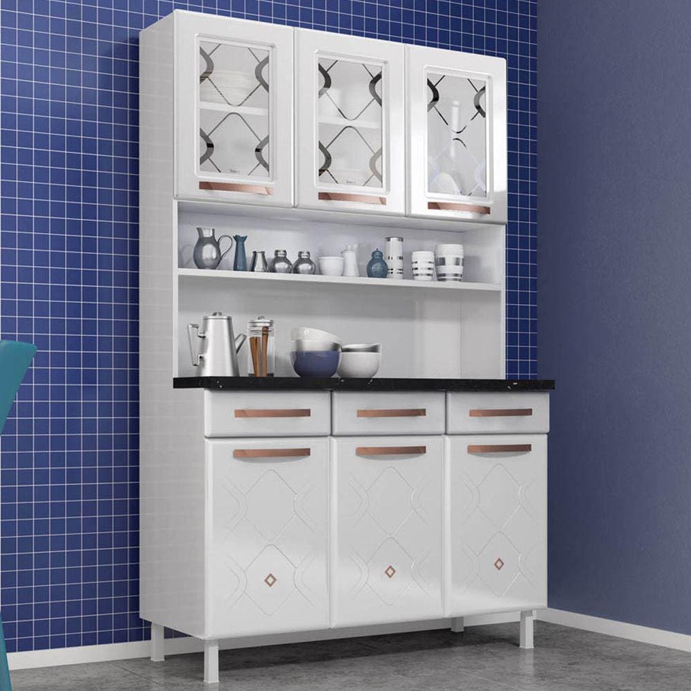 Cozinha Compacta Em Aço Mirage New 6 Portas 3 Gavetas Branco - Telasul