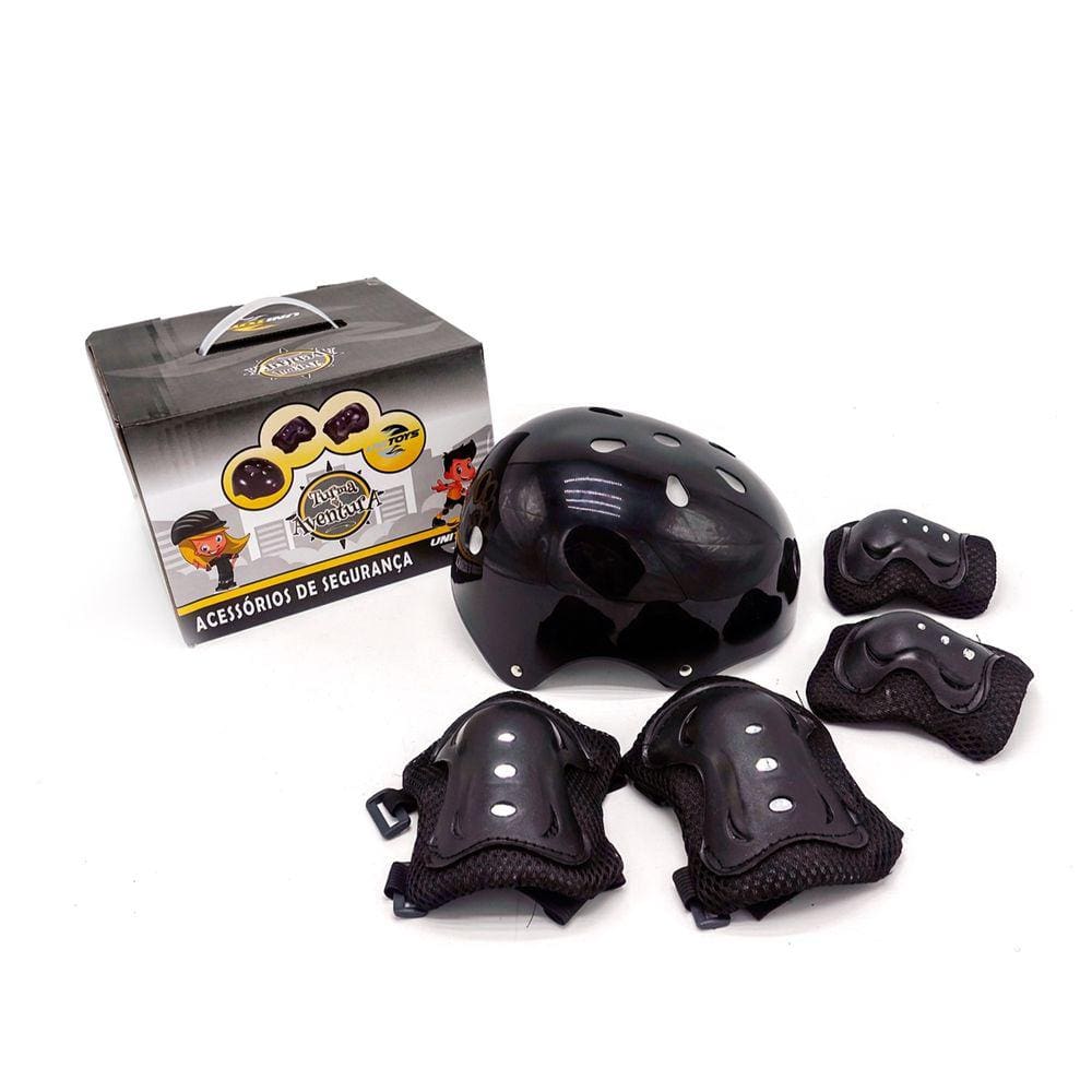 Capacete + Kit de Proteção Infantil para Skate Bike Patins Preto / Rosa