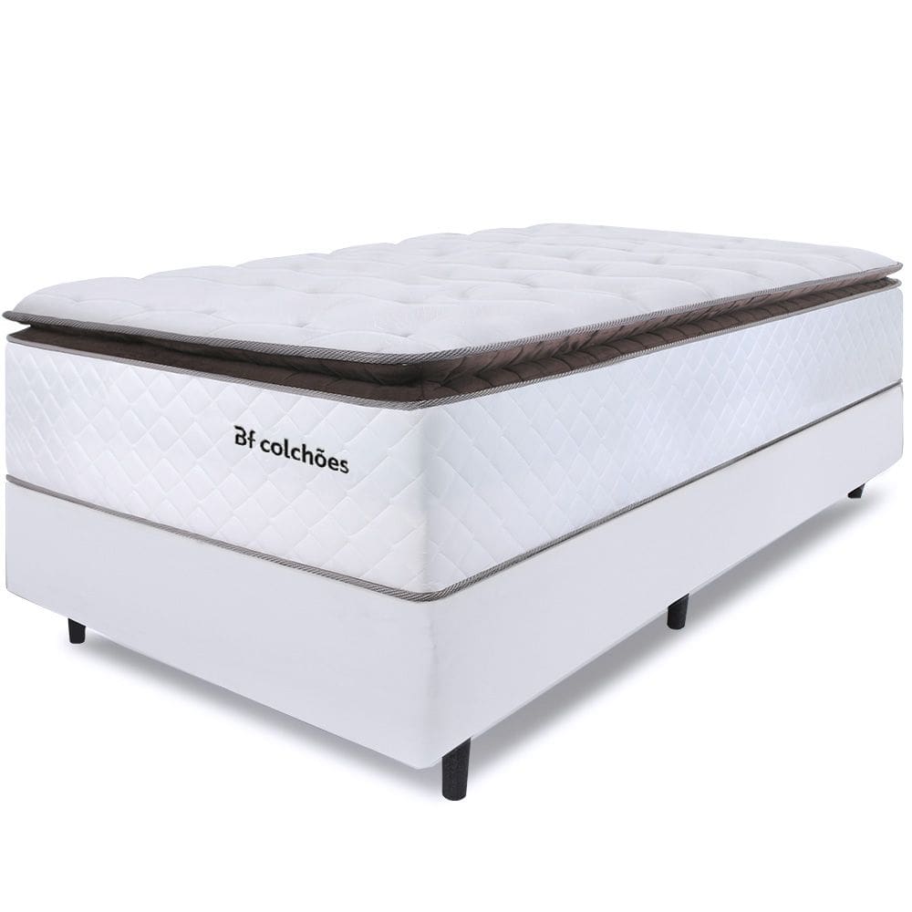 Cama Box com Colchão Solteiro Molas Ensacadas Alto 88x188cm Premium Sleep Branco BF Colchões