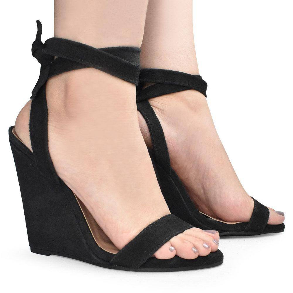Sandalia feminina anabela salto alto suede uza t14x405a0010 uza shoes |  Ponto