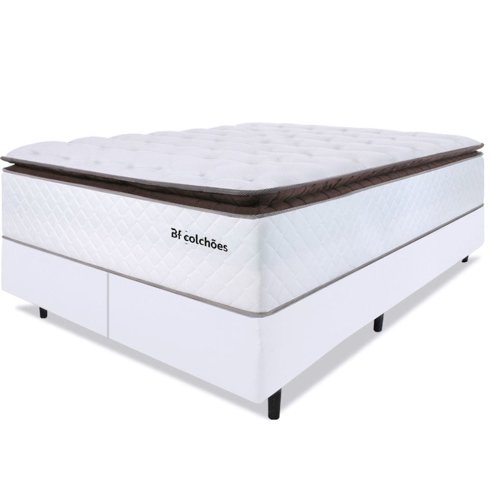 Cama Box com Colchão Queen Molas Ensacadas Alto 158x198cm Premium Sleep Branco BF Colchões