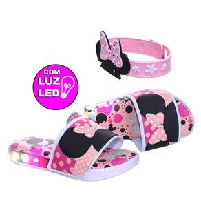 Chinelo Slide Luzinha Led Luz Infantil Menina Lacinho Com Pulseira Rosa Laço