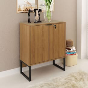 Armário Industrial para Escritório 60cm 2 Portas Amêndoa/Preto com Chave ME4154 - Tecno Móbili