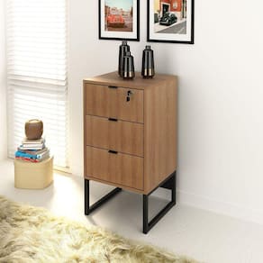 Armário Gaveteiro Industrial Amêndoa/Preto ME4158 3 Gavetas - Tecno Móbili
