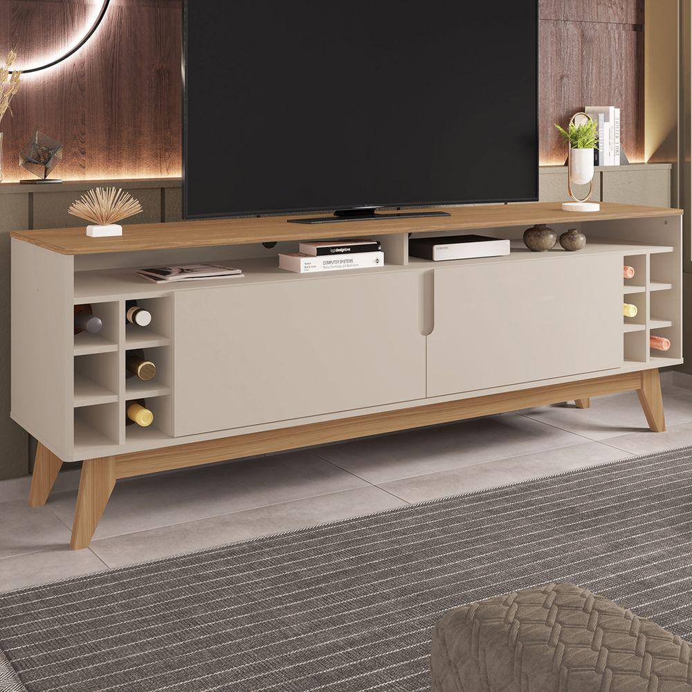 Rack Para Tv Até 60 Polegadas 2 Portas 2 Prateleiras Wine Off White/noce 011078 - Casa D
