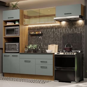 Cozinha Completa Madesa Agata 270004 com Armário e Balcão (Sem Tampo e Pia) - Rustic/Cinza