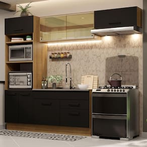 Cozinha Completa Madesa Agata 270004 com Armário e Balcão (Sem Tampo e Pia) - Rustic/Preto