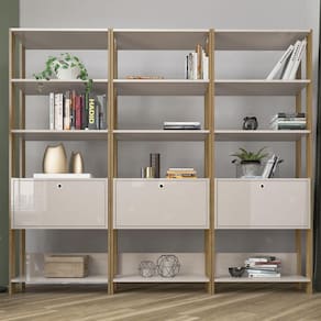 Conjunto Estantes Para Livros Match 3 Portas Basculantes 9 Prateleiras Off White/carvalho - Pnr