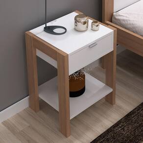 Mesa De Cabeceira 1 Gaveta Com Tomada Amendoa/branco Az1016 - Tecno Mobili