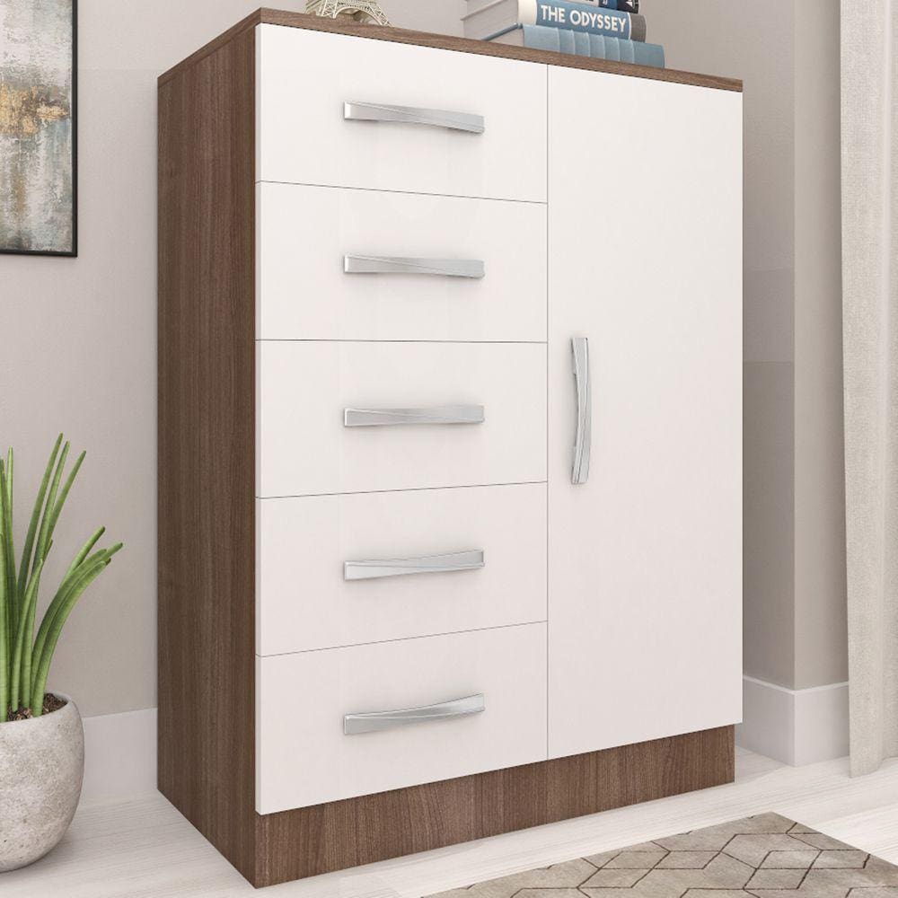 Cômoda 1 Porta 5 Gavetas Teka/branco Co65 - Fellicci