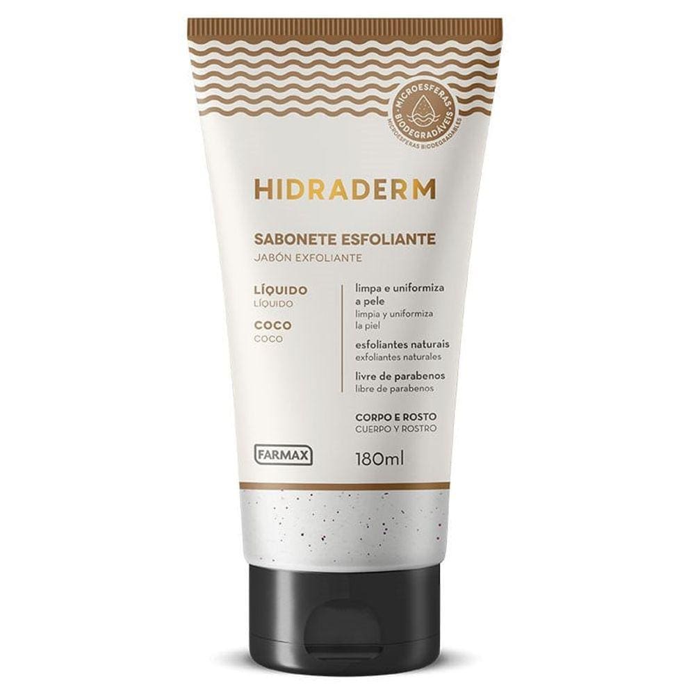 Sabonete Líquido Esfoliante Farmax Hidraderm Coco 180ml