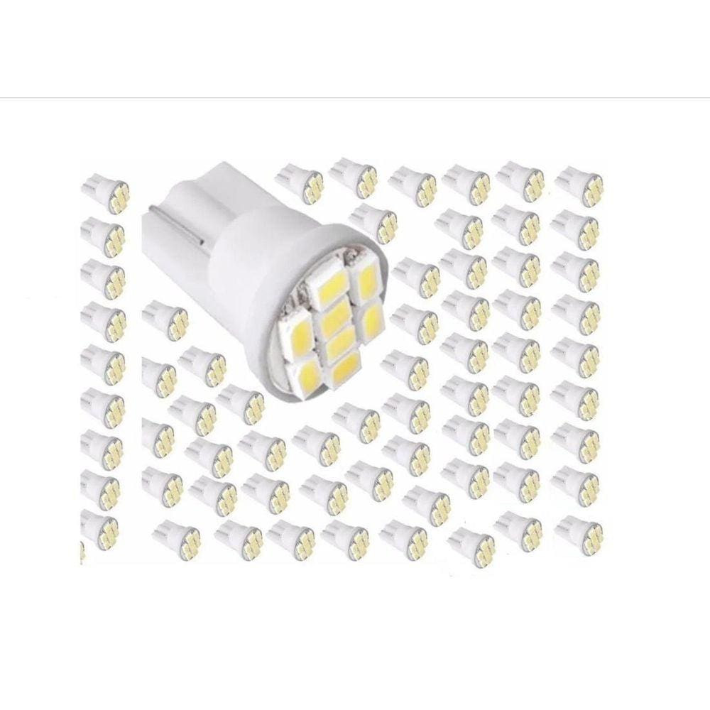 Kit 100 Lâmpadas T10 8 Led Branca Pingo Luz 6000K Atacado