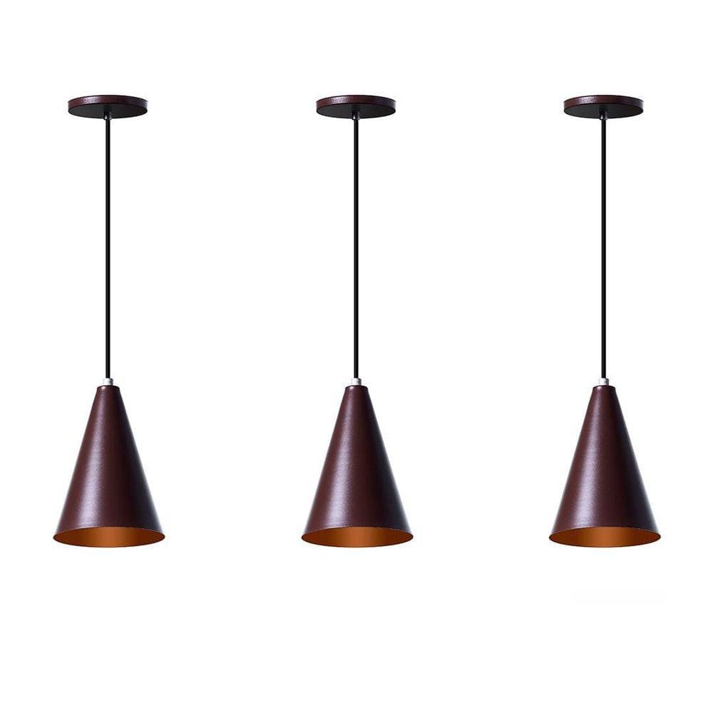 Kit 3 Lustre Pendente Cone P Marrom Alumínio Decoração