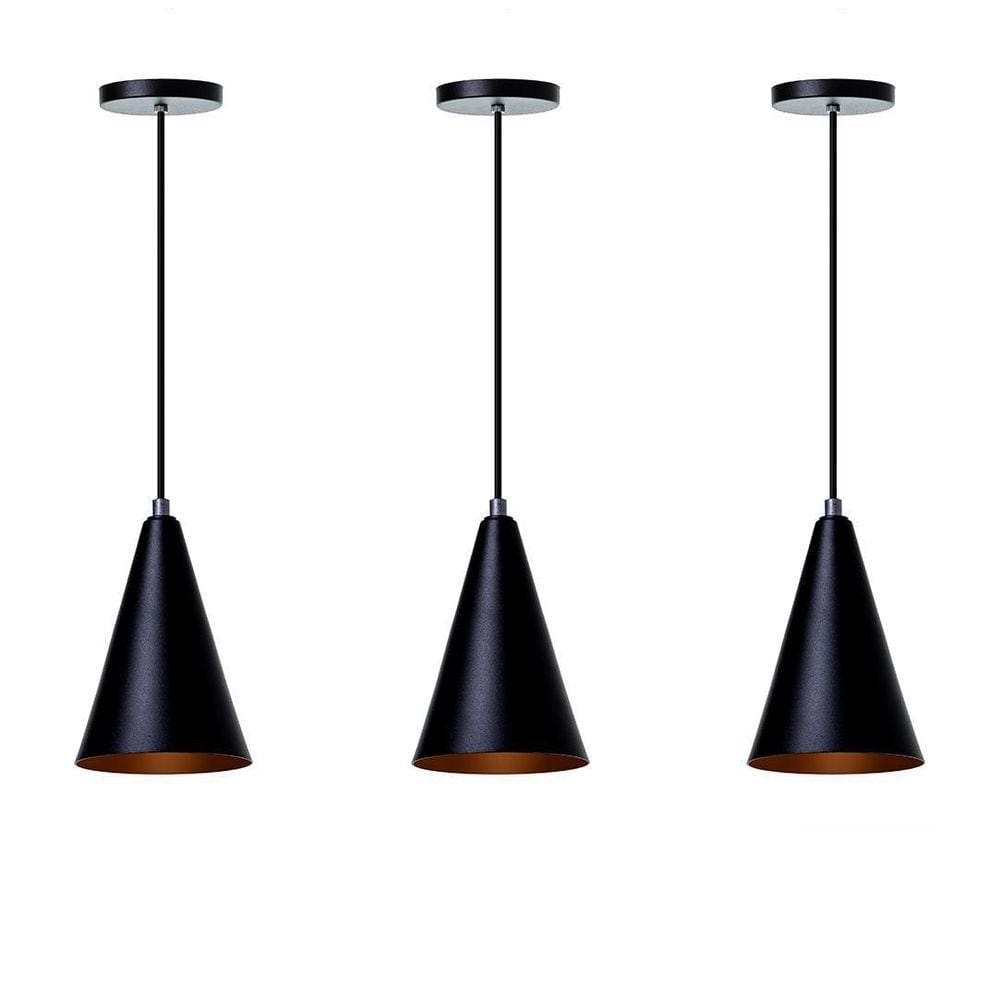 Kit 3 Lustre Pendente Cone P Preto Alumínio Decoração