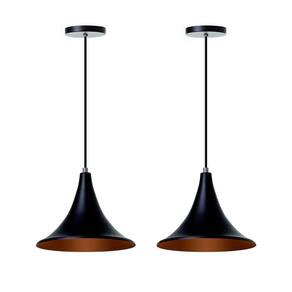 Lustre Pendente Chapéu Chinês 23Cm Preto - Kit 2 Unidades
